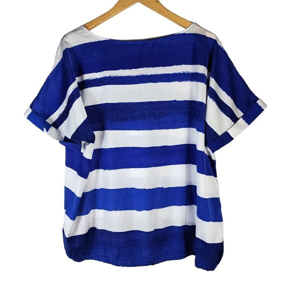 Liz Claiborne Blue White Striped Short Sleeve Drawstring Top XL - Picture 6 of 10